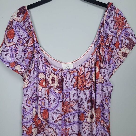 Knox Rose Womens Tiered Midi Dress Size Small Purple Floral Cottagecore Boho NWT - Picture 3 of 8